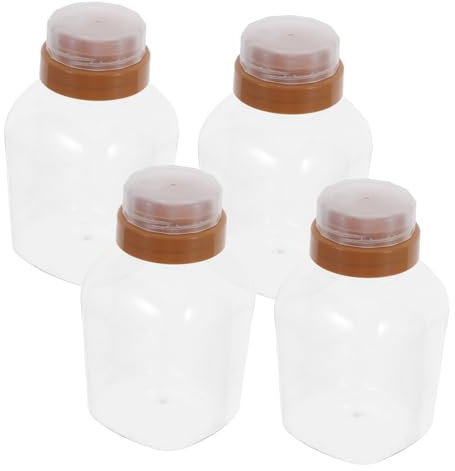 BEBEMOKO 4pcs 720ml Plastic Honey Bottles Lids Leak-proof Storage Jars for Kitchen Honey Jam and Spice Dispensing Refillable Squeeze Containers