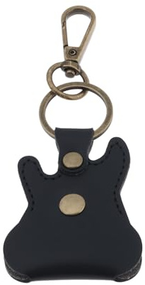 eMagTech 1 x schwarze Gitarrenplektren-Halter, Kunstleder-Etui mit Schlüsselanhänger und Haken für Akustik-, E-Gitarre, verschiedene Größen, für Bass-Plektren, Aufbewahrungstasche für Gitarrenspieler,