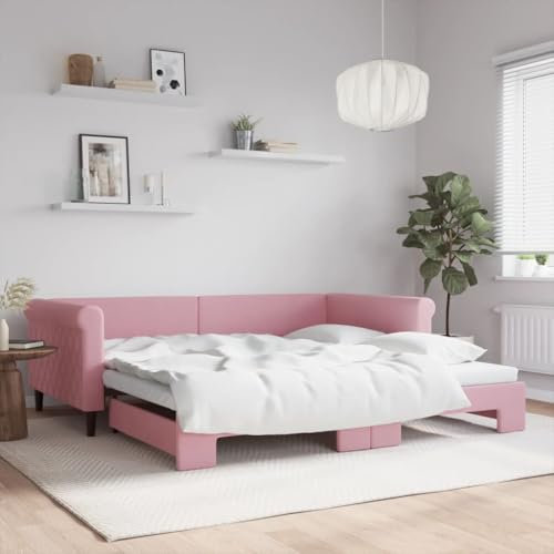 Fasba Tagesbett Ausziehbar Sofa Gästebett Sofabett Bettsofa Schlafsofa Lattenrost Ausziehbett Bettgestell Rosa 100x200 cm Samt