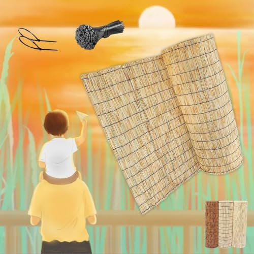 Rollo De Valla De Caña Resistente Al Agua para Exteriores Pantalla de Valla de Privacidad 75/95/105/110/125/155cm Estera Caña de FáCil Montaje de Jardín(Natural)