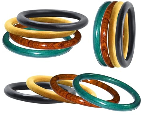 Healthy Floyds Handmade Full Round Wooden Churi Bangles – Black, Yellow, Shesham & Green, Set of 4 Handmade Bangles for Women