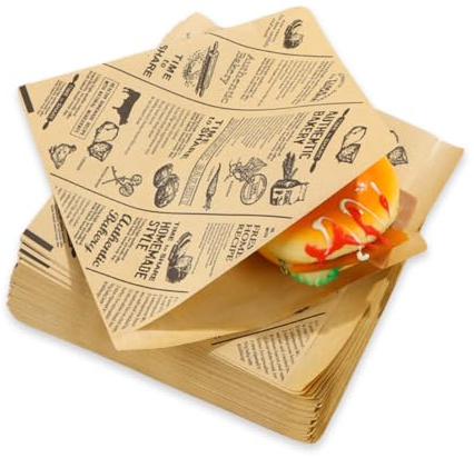 GIDWRIY 200 Stück Wrap Papier Pommes 15 X 15 cm,Bedrucktes Backpapier,Burger Tüten,Sandwich Tüten,Döner Papier Pizza,Snacktaschen,Deli Papierblätter,Zeitungspapier für Lebensmittel Einschlagpapier