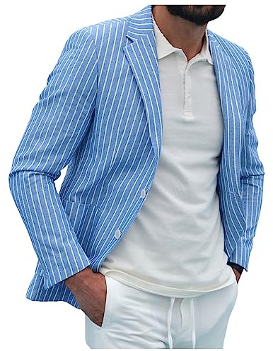 Linen Blazers for Men UK Lightweight Jackets Mens Blazers Smart Casual Leisure Sporty Sports Jacket Regular Fit Blazer Summer Jacket Blue M
