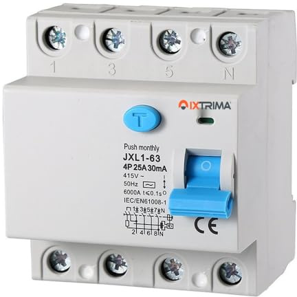 IXTRIMA Interruttore Differenziale Puro 4P 25A 30mA 380V-6KA 30mA per Guida DIN - 4 Moduli DIN - Protezione Circuiti e Sicurezza Impianti