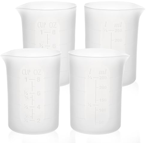 Luxeu Tazas de Silicona para Resina, 4 Piezas 250ml Vasos de Silicona para Fundición, con Escala Transparente, para Resina Epoxi DIY, Fabricación de Joyas