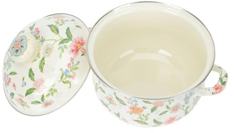 POPETPOP Olla Esmaltada Para Cocinar 22 Cm Sartén Pequeña Doble Asa Esmalte Resistente Para Guisar Leche Sopa y Ramen Utensilios De Cocina Para Estufa Gas e Inducción
