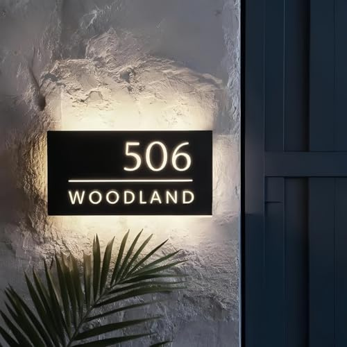 Números De Casa Con Retroiluminación LED Personalizados, Placa De Dirección Iluminada, Letrero De Puerta LED Personalizado, Número De Casa Moderno Resistente A La Intemperie(20x40 cm)