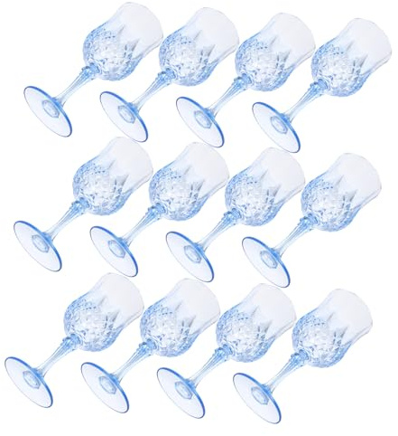 Cabilock 12 Pezzi Bicchieri da vino in plastica retrò bicchieri trasparenti Sky-Blue Riutilizzabile