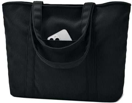 oscaurt Handtasche Damen Cord Tote Bag Laptop-Tragetasche Lässige Arbeitstasche Damen Faltbare Schultasche für Frauen Uni Tasche Geeignet für A4-Ordner und 15,6 Zoll Laptop