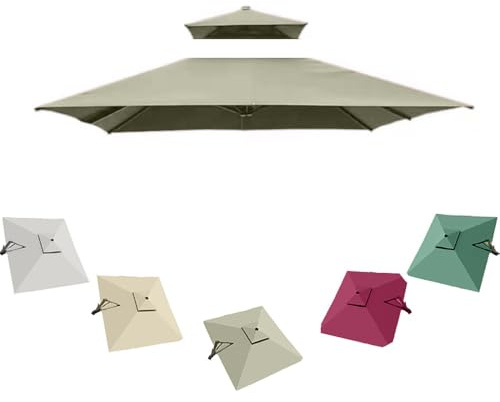 Parasol déporté carré de 3 m avec 8 baleines, auvent de rechange résistant aux UV pour piscine, jardin et terrasse, couleur taupe, solution d'ombrage d'extérieur – dessus simple de 3 m