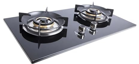 Camping-Gaskocher, Wok Mit 2 Brennern Aus Edelstahl Und Glasplatte, 5,2 KW Feuerring-Arbeitsplattenherd, Catering-Innenregler, Mit Flammendurchschlagschutz(Black,LPG)