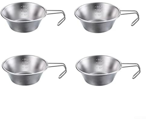 Juego de tazas de camping de acero inoxidable con asa, taza de café resistente al calor y cuenco de sopa para cocinar al aire libre, senderismo y mochilero (4)