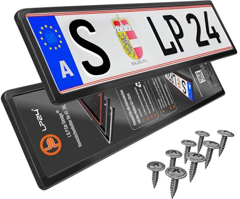 2 Kennzeichenhalter schwarz Österreich - für at 52x12cm - Dezent & gleichbleibender Rand Kennzeichenhalterung Nummernschildhalterung Nummerntafelhalter Wechselkennzeichen Nummerntafelhalterung Auto