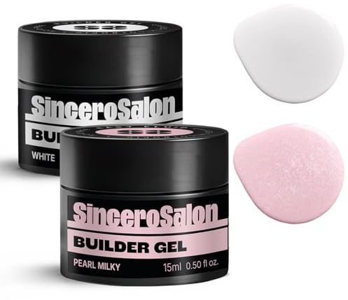SINCERO SALON Gelspiktillverkaren – White & Pearl Milky – TPO-fri – självnivellerande gel med hög densitet – för nagelförlängning och formning – professionell återuppbyggnad – 2 × 15 ml