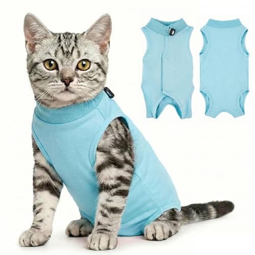 NJCXOLA Katzenbody Nach Op Kastration Katze Chirurgie Erholungsanzug, Katzenbekleidung, Kastration Medizinisches chirurgisches Hemd Operationsgenesungsanzüge, Atmungsaktiver Anti-leckende(Blau, S)