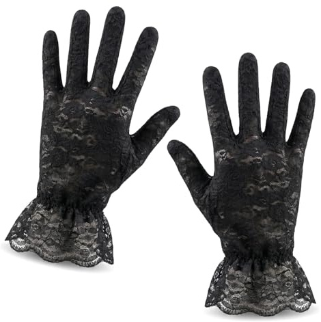 Zirax 2 Pairs Women's Lace Gloves, Short Elegant Floral Gloves for Wedding Tea Party, 1920s Flapper Costume Accessories for Ladies Opera Evening Prom (Black)