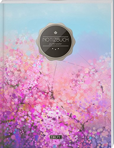 TULPE Punktraster Notizbuch A4 „C080 Rosa Blumen“ (140+ Seiten, Vintage Softcover, Punktkariertes Papier - Bullet Journal, Dickes Notizheft, ... Gepunktete Seiten, Dot Grid Notebook)