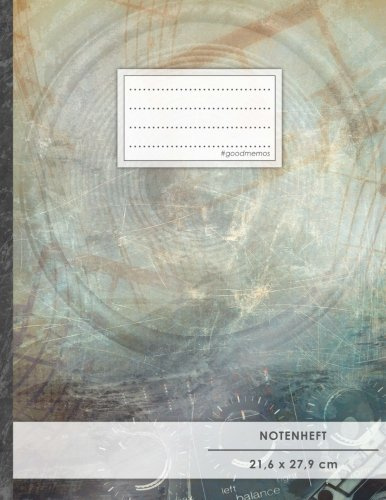 Notenheft: DIN A4 • 48 Seiten, 24 Blatt, 12 Systeme, „Musikbox“ • Original #GoodMemos Schulheft • Mit Inhaltsverzeichnis und Seitenzahlen, Noten-Lineatur 14