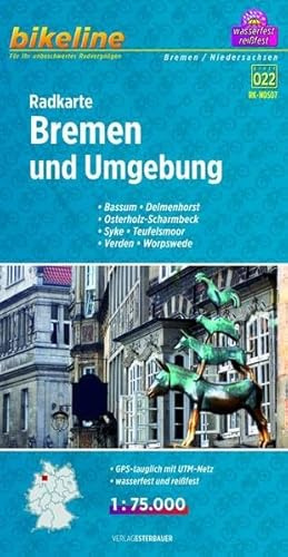 Radkarte Bremen und Umgebung (RK-NDS07): Bassum, Delmenhorst, Osterholz-Scharmbeck, Syke, Teufelsmoor, Verden, Worpswede. GPS-tauglich mit UTM-Netz. Wasserfest und reißfest (Bikeline Radkarte)