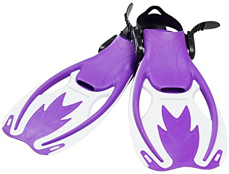 Snorkel Master Kids Swimming Snorkeling Fins – Adjustable Swim Flippers, Lightweight Open Heel Design for Pool & Beach – Perfect Kids Fins for Swimming & Snorkeling Training (Purple, Large/X-Large)