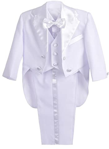 Lito Angels Bebisar Pojkar Smoking Formell Kostym Bröllop Pageboy Dop Outfit, 5 Stycken Set (Blazer, Skjorta, Väst, Byxor, Fluga) Ålder 3 månader, Vit