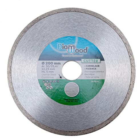 DIAMWOOD - Disque Diamant Carrelage et Faïence pour Meuleuse | Lame Diamantée à Tronçonner | Découpe Parfaite Professionnelle | Diamètre 200 mm | Alésage 30/25,4/22,23 mm | Hauteur Jante 5 mm | CUTTER