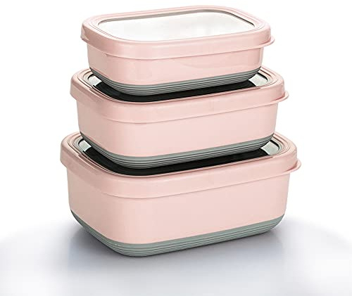 Lille Home Premium Lebensmittelbehälter/Bento-Lunchbox aus Edelstahl mit rutschfester Außenseite, 3er-Set, 470 ml, 900 ml, 1,4 l, auslaufsicher, BPA-frei