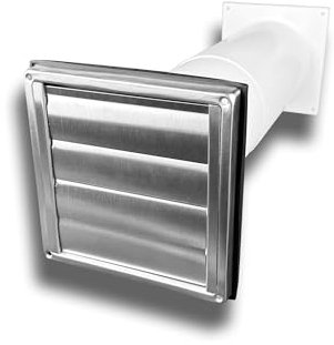 Cassetta di scarico in acciaio inox, chiusura automatica, passante a parete, sistema antiritorno Ø 125, versione con tubo telescopico