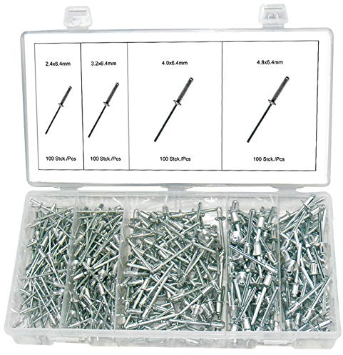 Alkan Blindnieten Sortiment 400-tlg Aluminium Popnieten 2,4-4,8 mm | Aluminium-Blindnieten/Popnieten mit Stahl-Abreißstift, Größen 2,4-4,8 mm, sortiert für Werkstatt & Montage