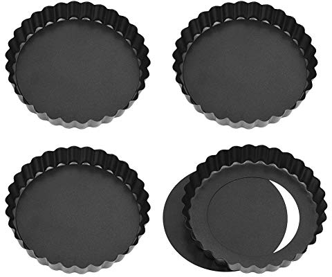 Xinzistar 4 Stück Tartelette Förmchen Mini Quicheform mit Hebeboden, 12cm Klein Tarteform Antihaftbeschichtung Backformen mit Abnehmbaren Basis (Schwarz)