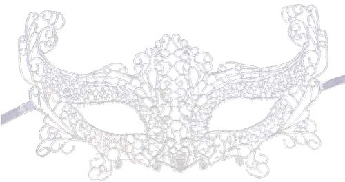 Jamron Damen Elegant Weiß Spitzen Augenmaske für Masquerade Halloween Party Abschlussball Karneval Kostüm Maske
