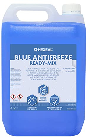 Hexeal Blue Antifreeze 5L – 5L of Ready Mix Long Life Engine Coolant & Antifreeze for Cars & Vans – Summer & Winter – All Year Freeze Protection to -23 Degrees Celsius