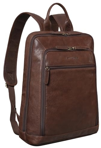 STILORD Watson Laptop Rucksack 15.6 Zoll Leder Backpack Business Lederrucksack Herren Rucksack XL für Breite DIN A4 Ordner Tagesrucksack Vintage Echtleder Farbe:maraska - Dunkelbraun