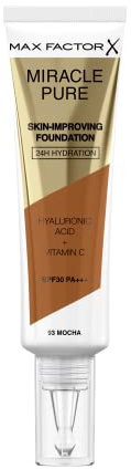 Max Factor Miracle Pure Skin Improving Foundation, Fb. 93 Mocha, hautverbesserndes Make-Up mit LSF 30, 30 ml
