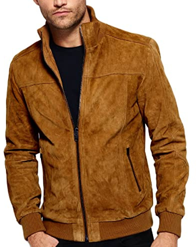 Chaqueta de cuero marrón para hombre de ante estilo bomber casual universitario, XXL