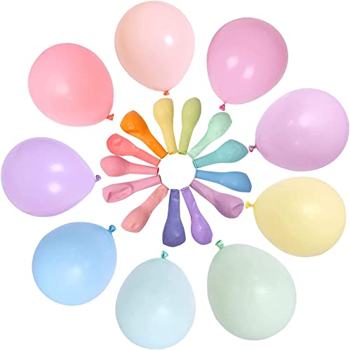 Multicolor Pastel Balloons - 30pcs Latex 5inch (3pcs per Color, 10 Colors) with Spare & Ribbon, Resusable Rainbow Macaron Balloons for Party Decoration, Birthday, Wedding, Celebrations, Balloon Arch