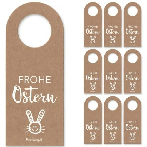 Flaschenanhänger Frohe Ostern | Weinflaschen Anhänger aus Kraftpapier für piccolo und große Flaschen (10 x Flaschen Anhänger)