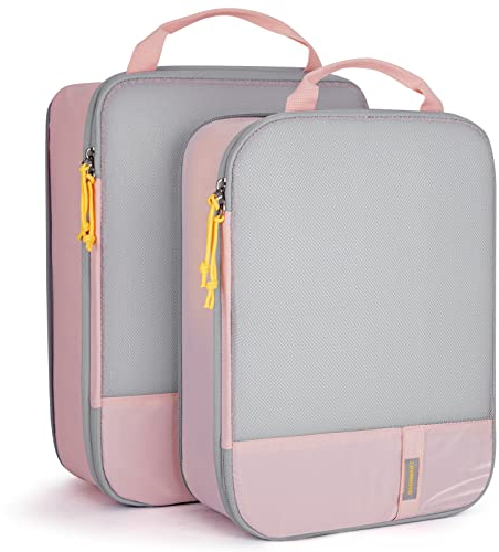 BAGSMART Koffer Organizer Packing Cubes Compression 2 Stück, Rucksack Organizer Packtaschen, Wasserdicht Packwürfel Kompression, Travel Essentials Kofferorganizer für Handgepäck, Rosa