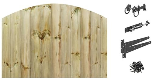Bespoke Custom Made To Measure UPTO HEIGHT: 3ft (90cm High) Tongue & Groove Semi-Braced Arch Top Pathway Garden Pedestrian Gate [Width Between 105CM to 120CM With Ring Latch Hinge Pack