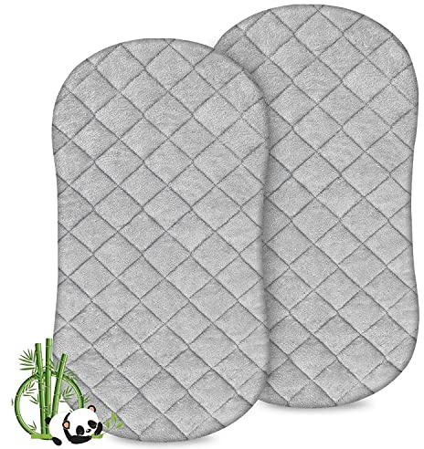 Waterproof Moses Basket Mattress Protector 78x43cm 2 Pack–Ultra Soft, Grey | Fits Kinderkraft LOVI & Moses baskets mattress approx 78x43cm. Breathable viscose terry surface. Durable & easy care.