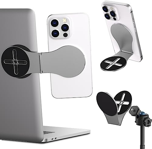 ALAFLY for MagSafe Laptop Phone Mount, 360° Rotatable Car Tripod Phone Holder Stand Hands Free for iPhone 16 15 14 13 12 Pro Max Plus Mini, Foldable Ultra-Thin Universal Smartphone Clip Adapter, Grey