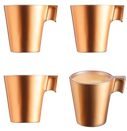 PracticDomus Juego de 4 Tazas de Café Expresso de 8 cl Fabricadas en Vidrio Templado Extra Resistente de Corte en Caliente (Neo Gold)