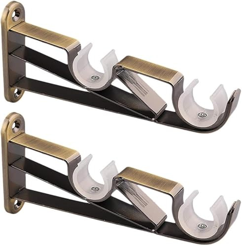 BAUFAS 1 Pair Curtain Rod Brackets,Double Curtain Rod Holder,Heavy Duty Curtain Pole Holders,Wall Clothes Rod Hold, for 18mm-28mm Rod