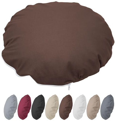 Nurtextil24 Kissenbezug Rund 50cm Ø Durchmesser Braun 100% Baumwolle | Rundkissen Kissenhülle mit Reißverschluss - Für Bodenkissen, Sitzkissen, Sofakissen, Bettkissen od. Stuhlkissen