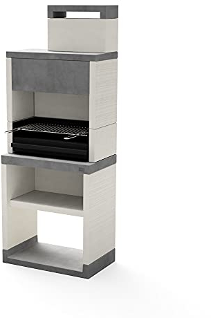 TUOZI - Einbaugrill für Holz und Holzkohle Modell PLAN 1 MAX (Grau/Weiß - 78 x 47 x 203 cm) REF: T00873 - Für den Außenbereich