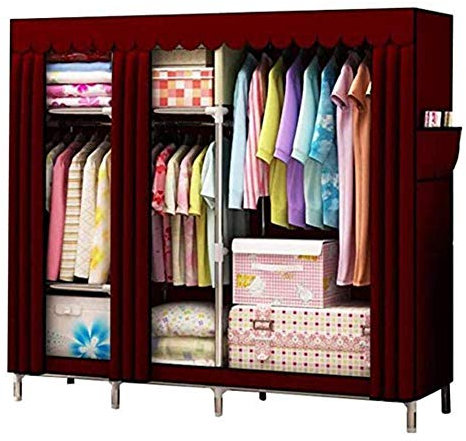 LAMEDOAT Stoffschränke, Segeltuchschränke, tragbarer Kleiderschrank mit Kleiderstange, 25 mm Stahlrohr, verwendet für Taschen, Kleidung, Schuhe, Spielzeug, Rot