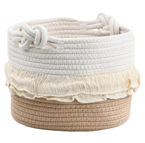 Cestini Portaoggetti Intrecciato in Corda di Cotone, Cesto Portaoggetti in Corda di Cotone con Manici, Cesto Porta Giochi Bambino Bagno, Cesto Portabiancheria Intrecciato per Giocattoli e Lavanderia