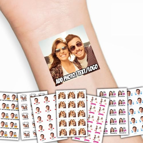 Personalisierte klebetattoos - Tattoos Selbst Gestalten - personalisierte Temporäre Tattoos mit Foto und Text - Hält mehrere Tage - für Junggesellinnenabschied | Hochzeit | Geburtstag | Geschenk
