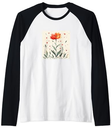 Fleurs de cyclamen avec cœurs autour du graphisme bohème Manche Raglan