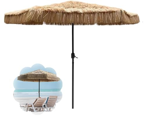 PQPQLI Gartenschirm, Strohschirm Φ 250cm, Sonnenschirm Strand Bast Mit 8 Rippen, Uv-Beständig, Tischschirm Zum Sonnenschutz, Strohschirm, Für Strand Terrasse Garten Pool Balkon